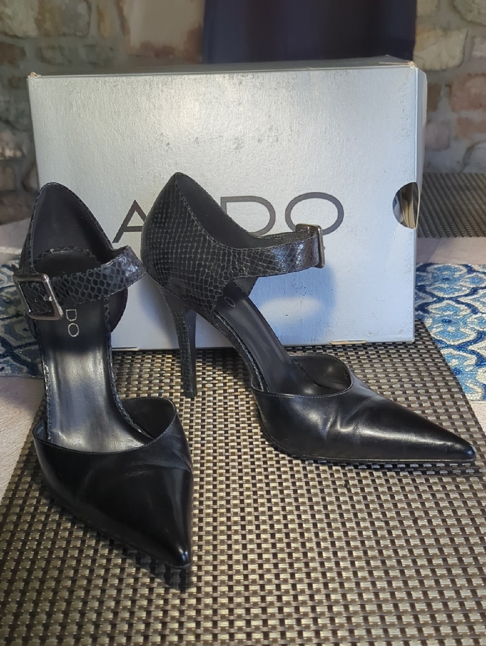 ALDO Orabella Black Pointed-Toe Mary Jane Stiletto Heels